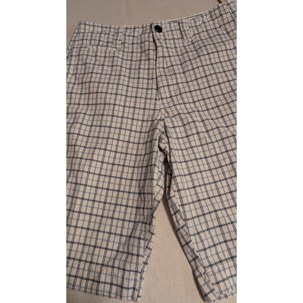 American Eagle Classic Longer Length Plaid Shorts Mens Size 30 Blue White Cotton